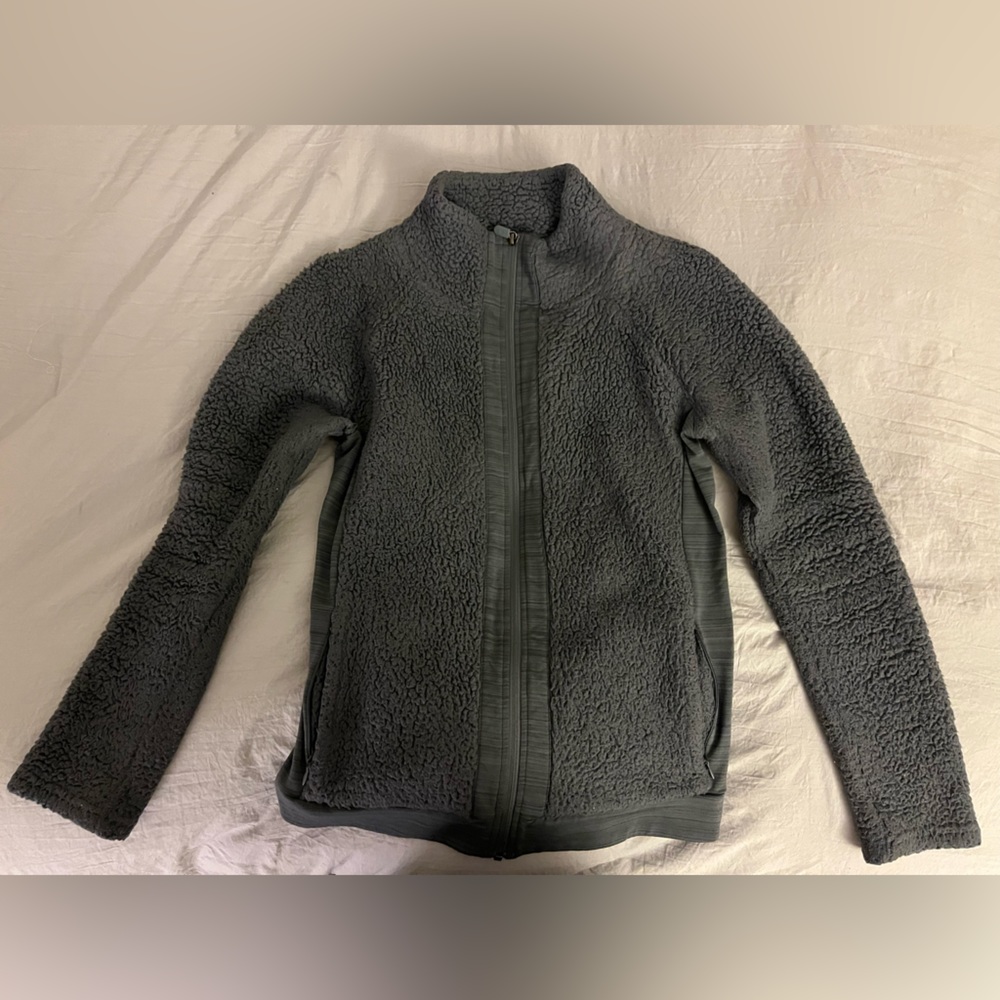 Grey Front Zip Collared Fuzzy Jacket, FILA, Medium